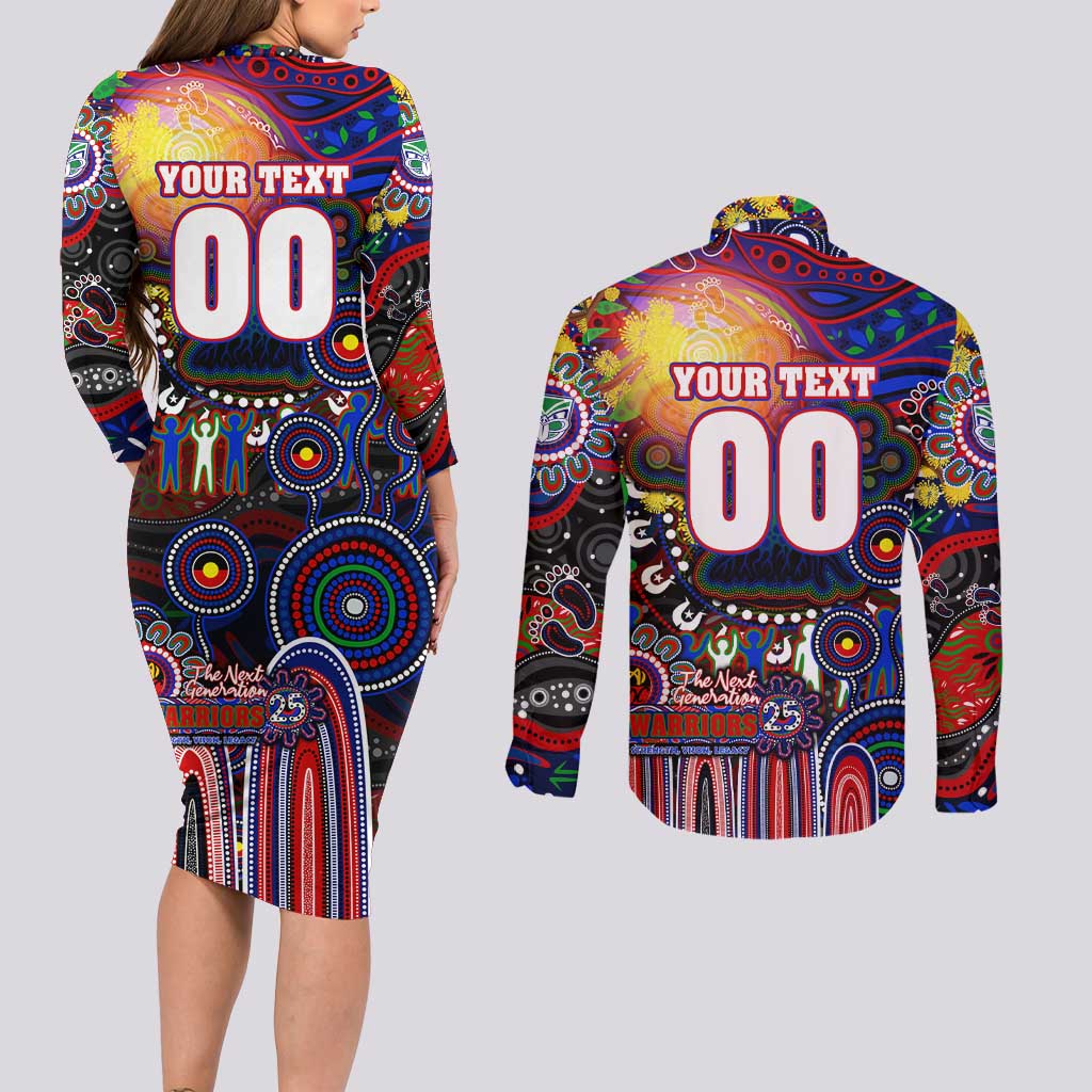 Personalised NAIDOC Week 2025 Warriors Rugby Couples Matching Long Sleeve Bodycon Dress and Long Sleeve Button Shirt Aboriginal Dot Painting
