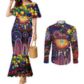 Personalised NAIDOC Week 2025 Warriors Rugby Couples Matching Mermaid Dress and Long Sleeve Button Shirt Aboriginal Dot Painting