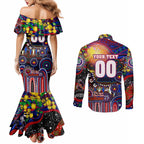 Personalised NAIDOC Week 2025 Warriors Rugby Couples Matching Mermaid Dress and Long Sleeve Button Shirt Aboriginal Dot Painting