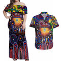 Personalised NAIDOC Week 2025 Warriors Rugby Couples Matching Off Shoulder Maxi Dress and Hawaiian Shirt Aboriginal Dot Painting