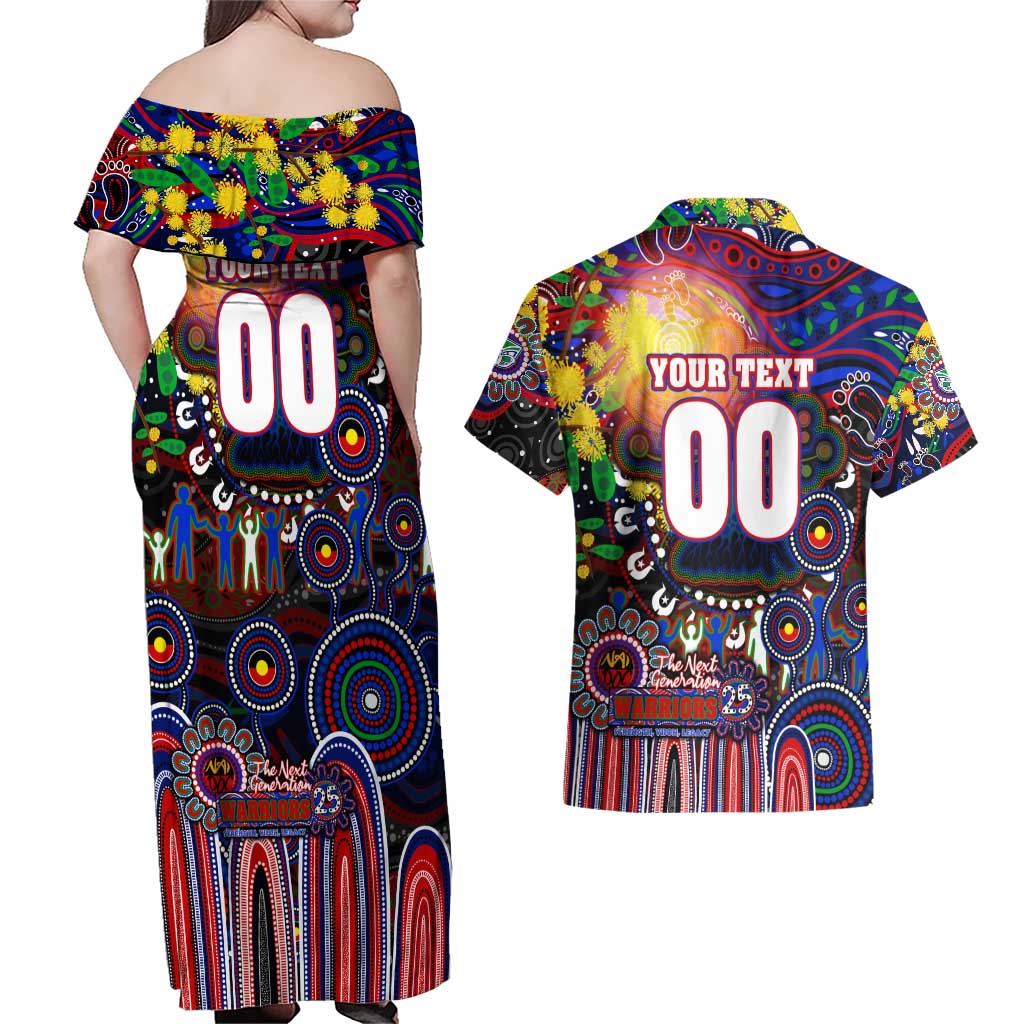 Personalised NAIDOC Week 2025 Warriors Rugby Couples Matching Off Shoulder Maxi Dress and Hawaiian Shirt Aboriginal Dot Painting