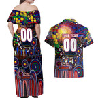 Personalised NAIDOC Week 2025 Warriors Rugby Couples Matching Off Shoulder Maxi Dress and Hawaiian Shirt Aboriginal Dot Painting
