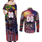 Personalised NAIDOC Week 2025 Warriors Rugby Couples Matching Off Shoulder Maxi Dress and Long Sleeve Button Shirt Aboriginal Dot Painting