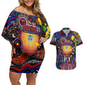 Personalised NAIDOC Week 2025 Warriors Rugby Couples Matching Off Shoulder Short Dress and Hawaiian Shirt Aboriginal Dot Painting