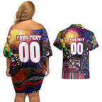 Personalised NAIDOC Week 2025 Warriors Rugby Couples Matching Off Shoulder Short Dress and Hawaiian Shirt Aboriginal Dot Painting