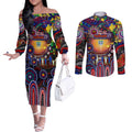 Personalised NAIDOC Week 2025 Warriors Rugby Couples Matching Off The Shoulder Long Sleeve Dress and Long Sleeve Button Shirt Aboriginal Dot Painting