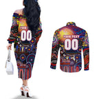 Personalised NAIDOC Week 2025 Warriors Rugby Couples Matching Off The Shoulder Long Sleeve Dress and Long Sleeve Button Shirt Aboriginal Dot Painting