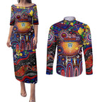 Personalised NAIDOC Week 2025 Warriors Rugby Couples Matching Puletasi and Long Sleeve Button Shirt Aboriginal Dot Painting