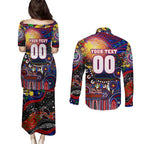 Personalised NAIDOC Week 2025 Warriors Rugby Couples Matching Puletasi and Long Sleeve Button Shirt Aboriginal Dot Painting