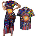 Personalised NAIDOC Week 2025 Warriors Rugby Couples Matching Short Sleeve Bodycon Dress and Hawaiian Shirt Aboriginal Dot Painting