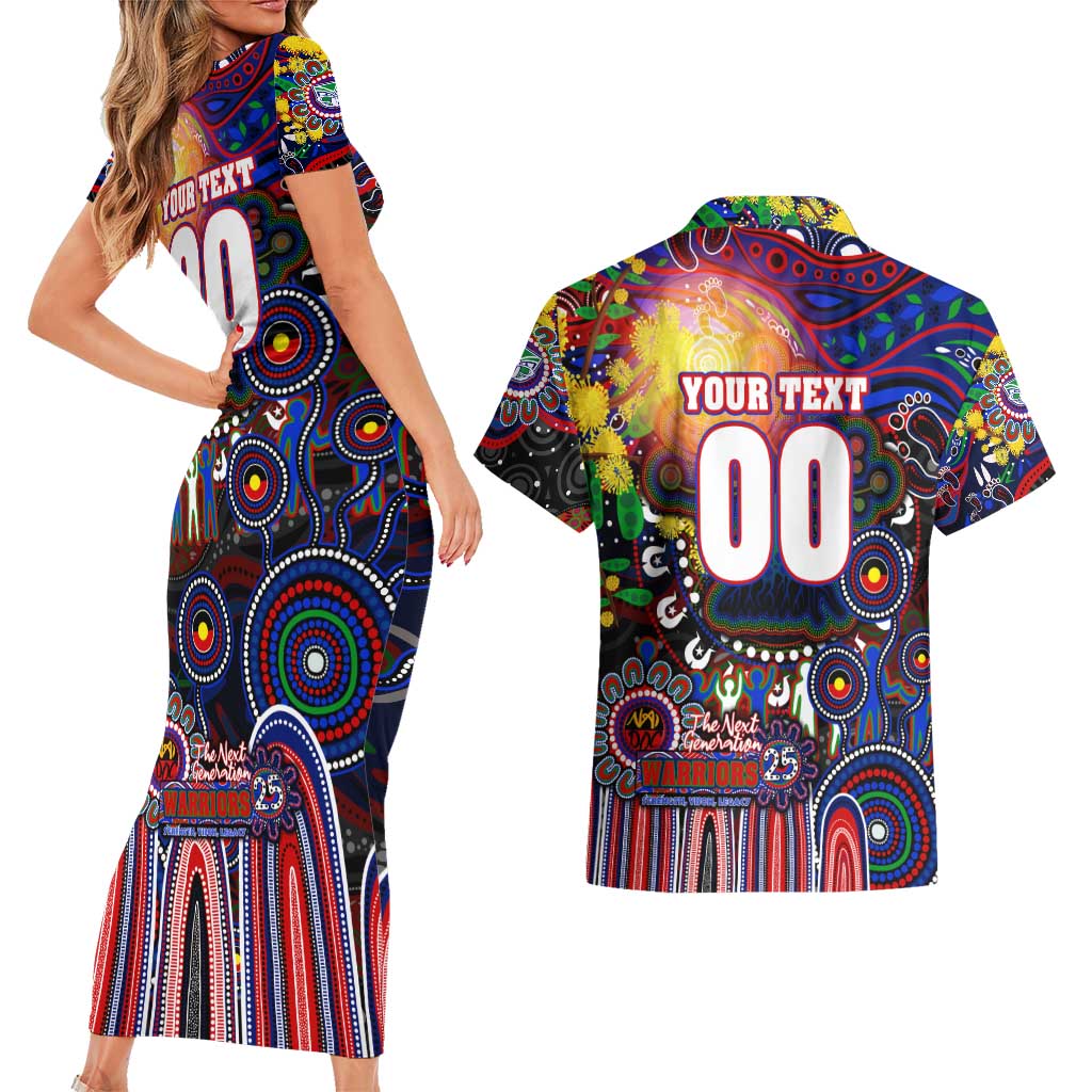 Personalised NAIDOC Week 2025 Warriors Rugby Couples Matching Short Sleeve Bodycon Dress and Hawaiian Shirt Aboriginal Dot Painting