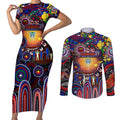 Personalised NAIDOC Week 2025 Warriors Rugby Couples Matching Short Sleeve Bodycon Dress and Long Sleeve Button Shirt Aboriginal Dot Painting