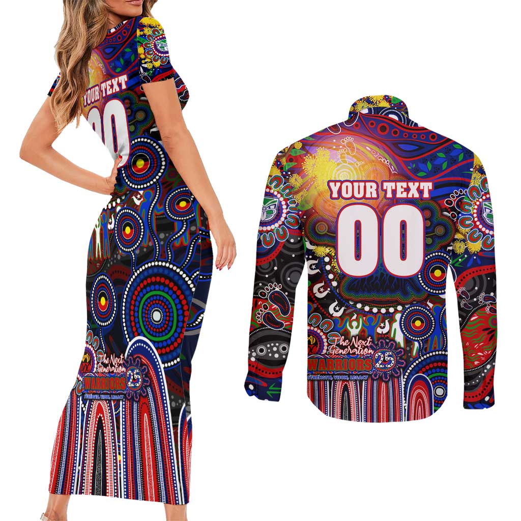 Personalised NAIDOC Week 2025 Warriors Rugby Couples Matching Short Sleeve Bodycon Dress and Long Sleeve Button Shirt Aboriginal Dot Painting