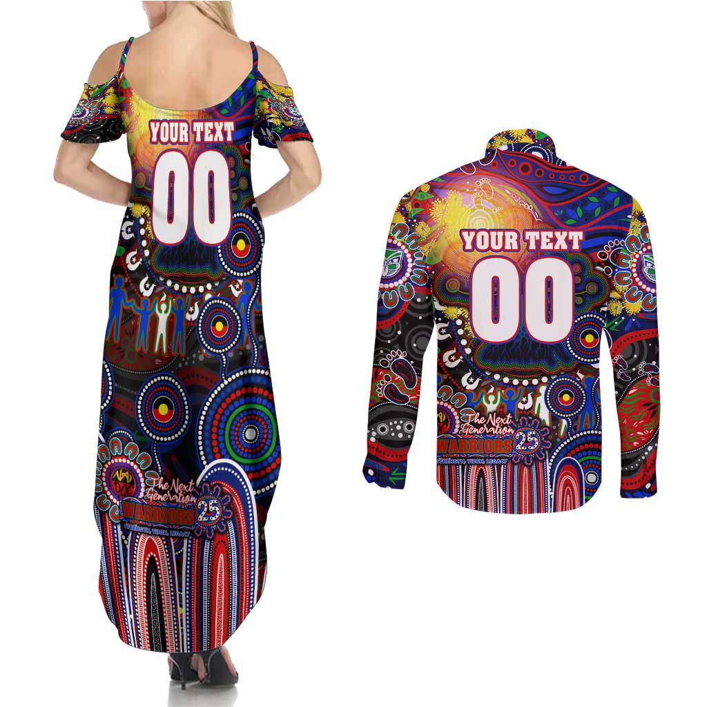 Personalised NAIDOC Week 2025 Warriors Rugby Couples Matching Summer Maxi Dress and Long Sleeve Button Shirt Aboriginal Dot Painting