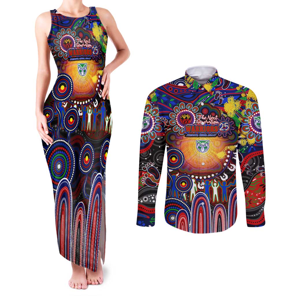 Personalised NAIDOC Week 2025 Warriors Rugby Couples Matching Tank Maxi Dress and Long Sleeve Button Shirt Aboriginal Dot Painting