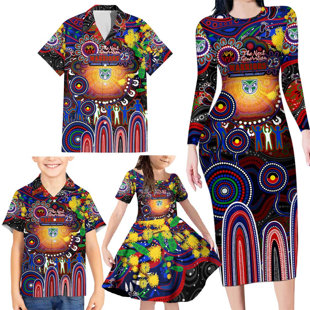 Personalised NAIDOC Week 2025 Warriors Rugby Family Matching Long Sleeve Bodycon Dress and Hawaiian Shirt Aboriginal Dot Painting