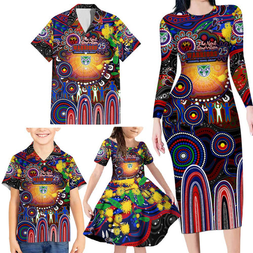 Personalised NAIDOC Week 2025 Warriors Rugby Family Matching Long Sleeve Bodycon Dress and Hawaiian Shirt Aboriginal Dot Painting