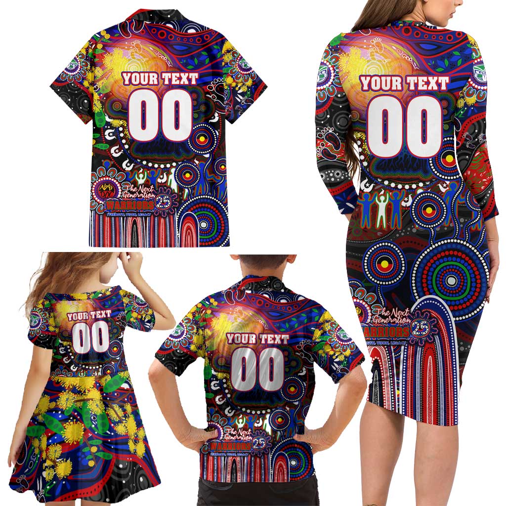 Personalised NAIDOC Week 2025 Warriors Rugby Family Matching Long Sleeve Bodycon Dress and Hawaiian Shirt Aboriginal Dot Painting