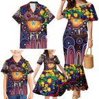 Personalised NAIDOC Week 2025 Warriors Rugby Family Matching Mermaid Dress and Hawaiian Shirt Aboriginal Dot Painting
