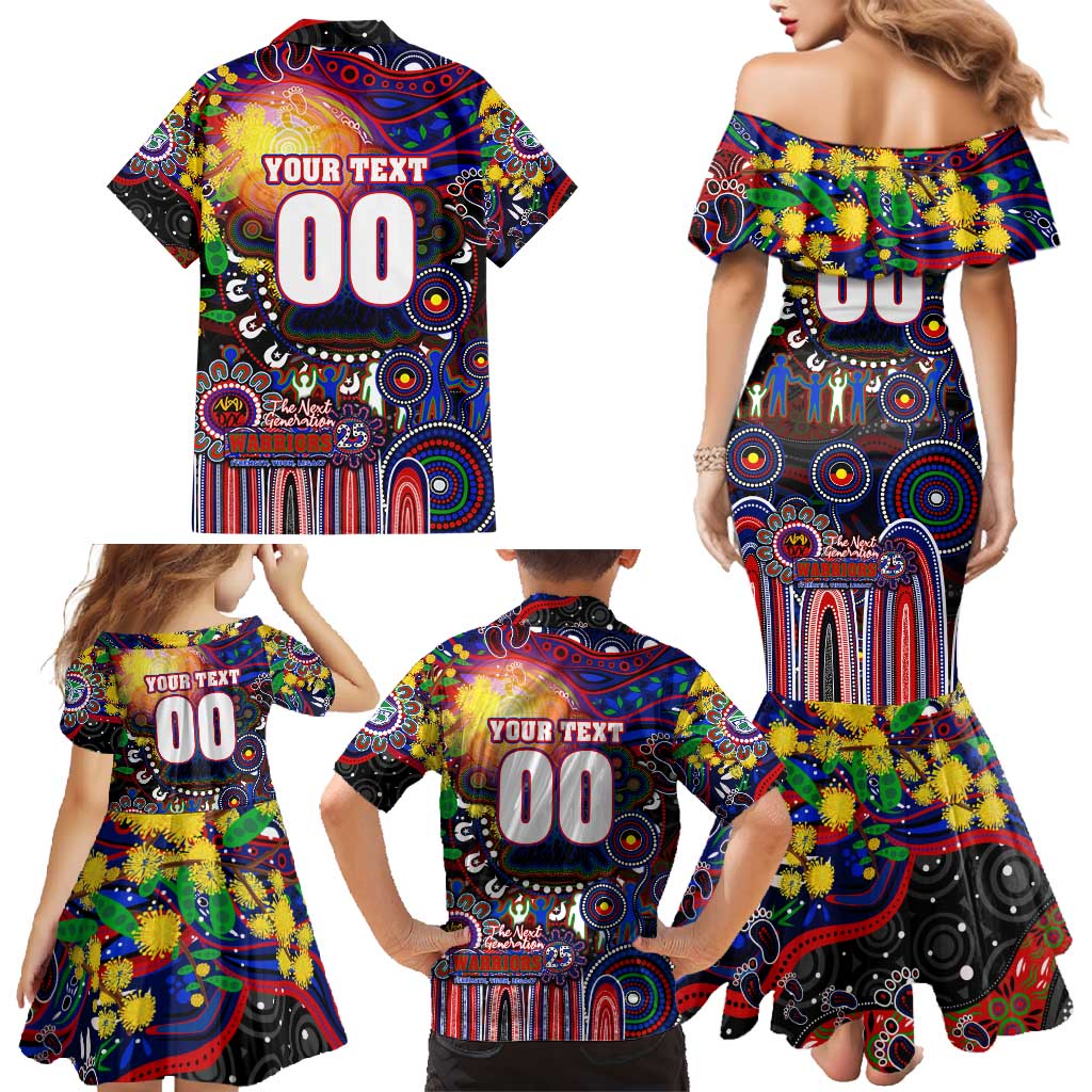 Personalised NAIDOC Week 2025 Warriors Rugby Family Matching Mermaid Dress and Hawaiian Shirt Aboriginal Dot Painting