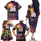 Personalised NAIDOC Week 2025 Warriors Rugby Family Matching Off The Shoulder Long Sleeve Dress and Hawaiian Shirt Aboriginal Dot Painting
