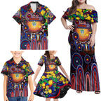 Personalised NAIDOC Week 2025 Warriors Rugby Family Matching Off Shoulder Maxi Dress and Hawaiian Shirt Aboriginal Dot Painting