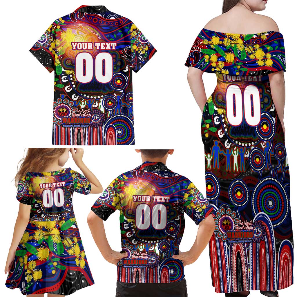 Personalised NAIDOC Week 2025 Warriors Rugby Family Matching Off Shoulder Maxi Dress and Hawaiian Shirt Aboriginal Dot Painting