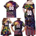 Personalised NAIDOC Week 2025 Warriors Rugby Family Matching Off Shoulder Maxi Dress and Hawaiian Shirt Aboriginal Dot Painting