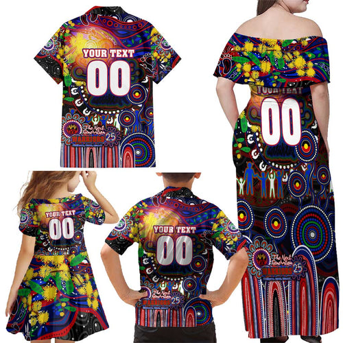 Personalised NAIDOC Week 2025 Warriors Rugby Family Matching Off Shoulder Maxi Dress and Hawaiian Shirt Aboriginal Dot Painting