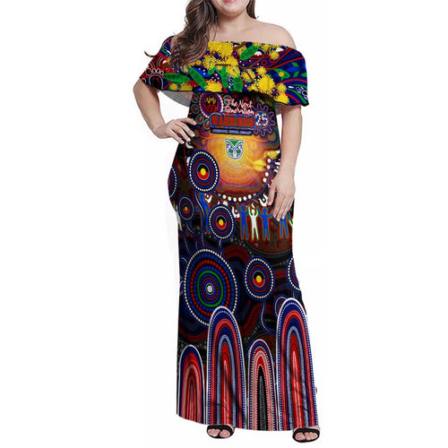 Personalised NAIDOC Week 2025 Warriors Rugby Family Matching Off Shoulder Maxi Dress and Hawaiian Shirt Aboriginal Dot Painting