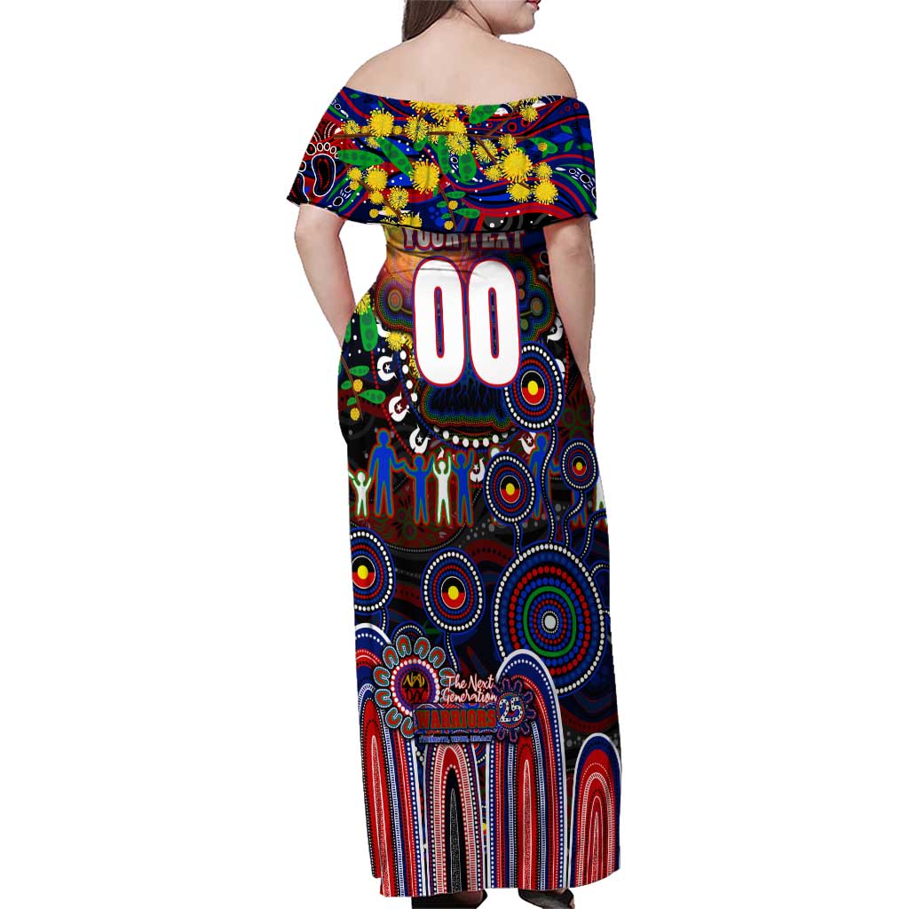 Personalised NAIDOC Week 2025 Warriors Rugby Family Matching Off Shoulder Maxi Dress and Hawaiian Shirt Aboriginal Dot Painting