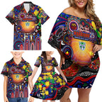 Personalised NAIDOC Week 2025 Warriors Rugby Family Matching Off Shoulder Short Dress and Hawaiian Shirt Aboriginal Dot Painting