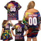 Personalised NAIDOC Week 2025 Warriors Rugby Family Matching Off Shoulder Short Dress and Hawaiian Shirt Aboriginal Dot Painting