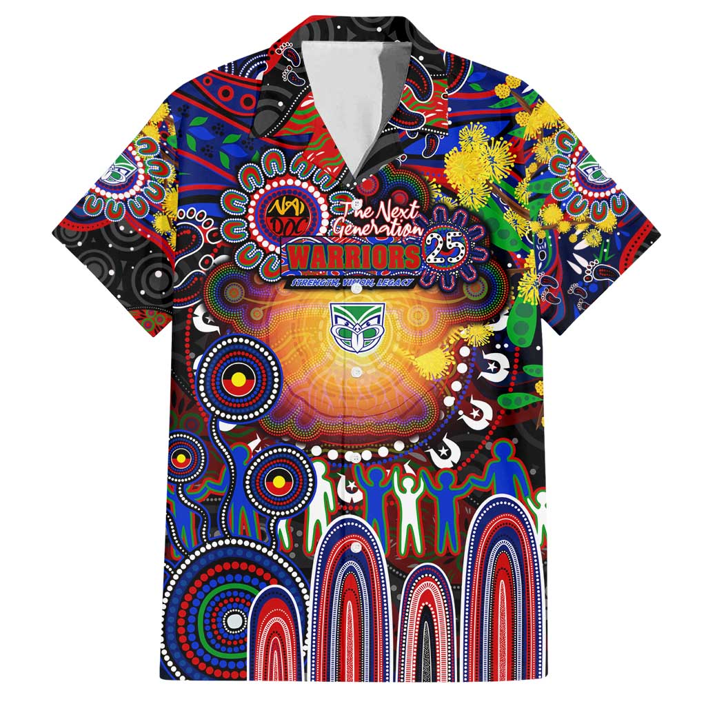 Personalised NAIDOC Week 2025 Warriors Rugby Family Matching Off Shoulder Short Dress and Hawaiian Shirt Aboriginal Dot Painting