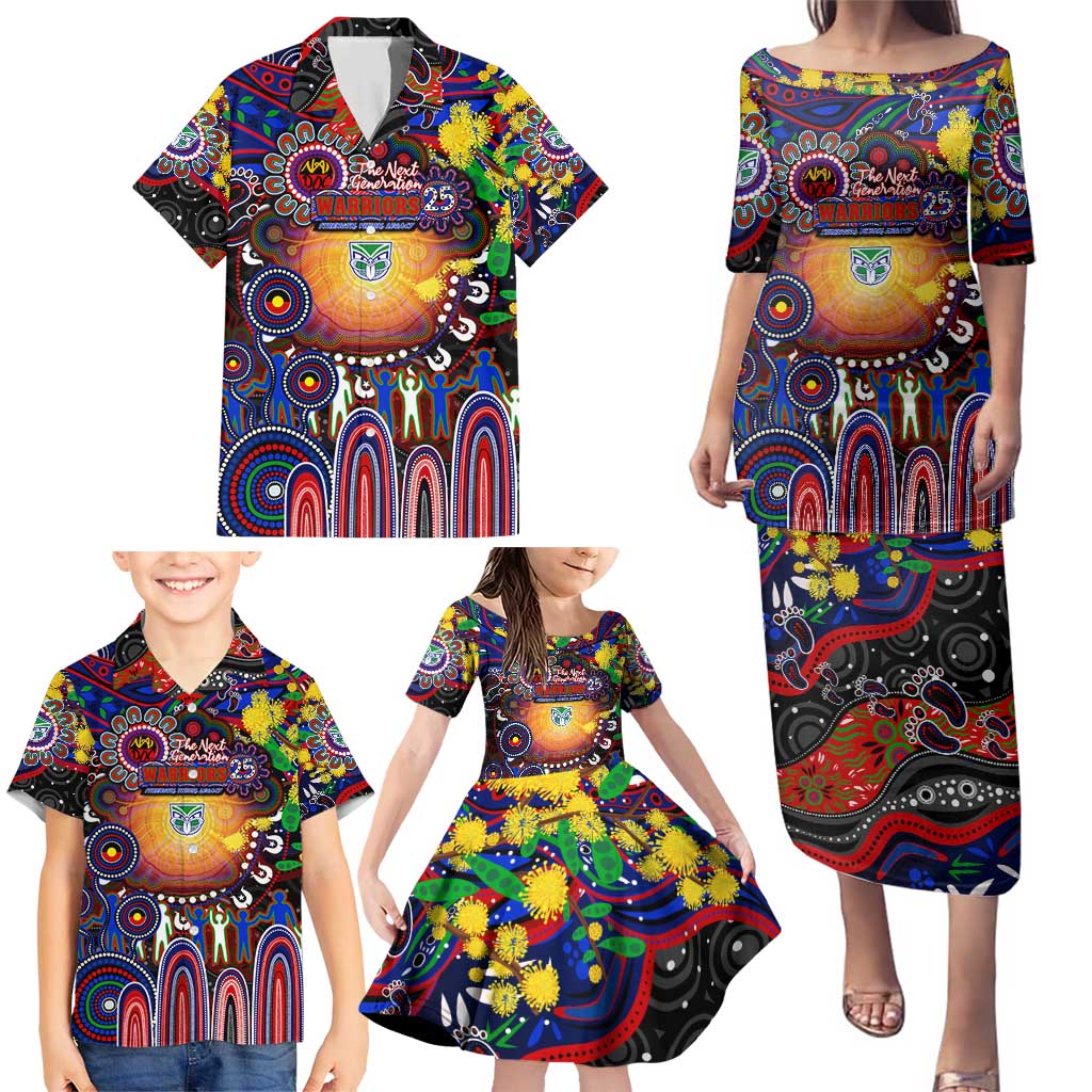 Personalised NAIDOC Week 2025 Warriors Rugby Family Matching Puletasi and Hawaiian Shirt Aboriginal Dot Painting