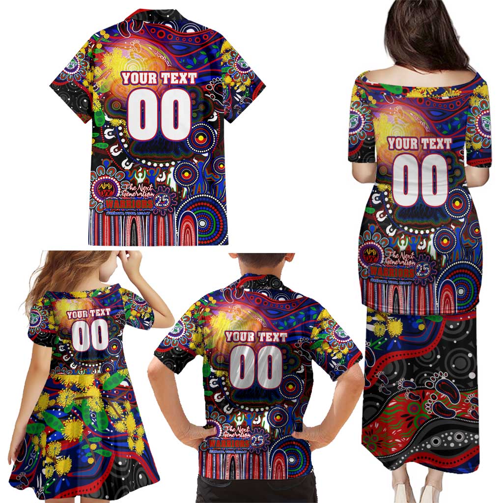 Personalised NAIDOC Week 2025 Warriors Rugby Family Matching Puletasi and Hawaiian Shirt Aboriginal Dot Painting