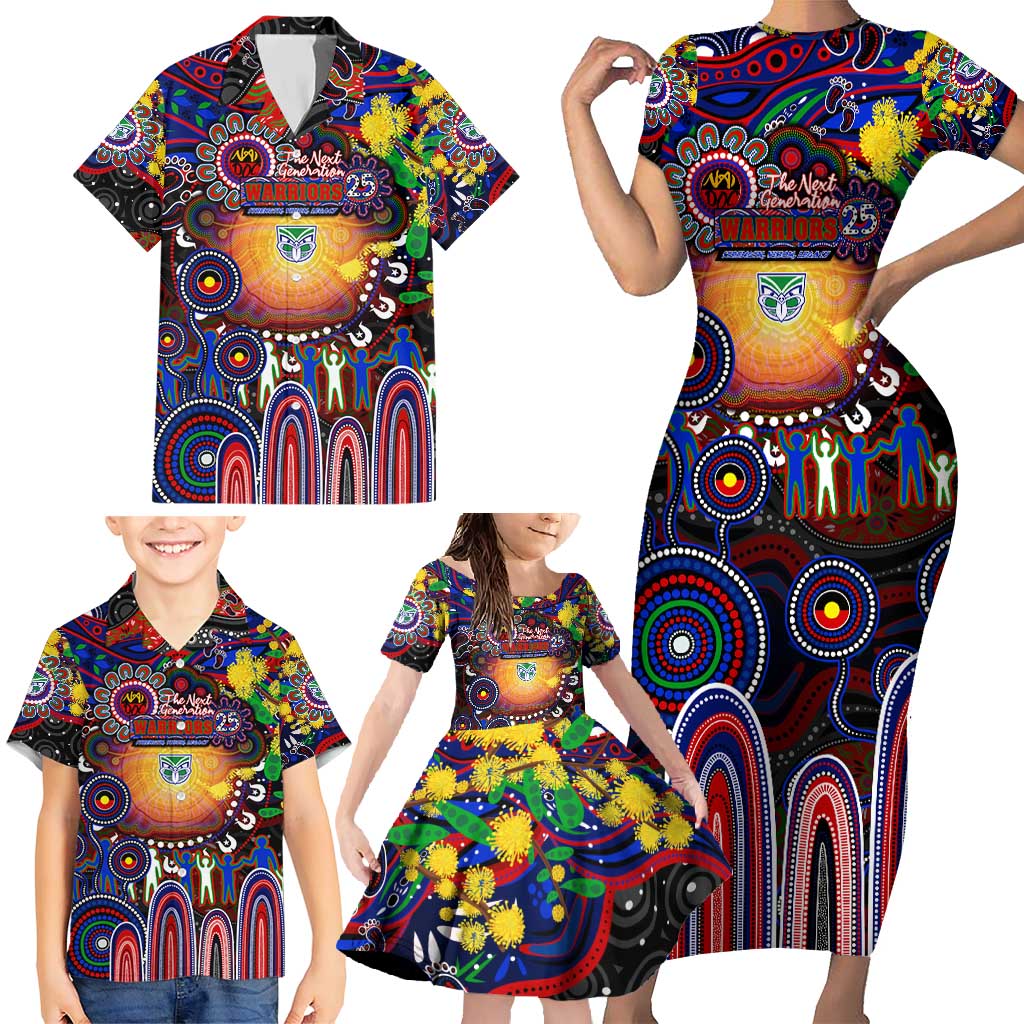 Personalised NAIDOC Week 2025 Warriors Rugby Family Matching Short Sleeve Bodycon Dress and Hawaiian Shirt Aboriginal Dot Painting