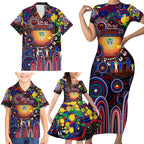 Personalised NAIDOC Week 2025 Warriors Rugby Family Matching Short Sleeve Bodycon Dress and Hawaiian Shirt Aboriginal Dot Painting