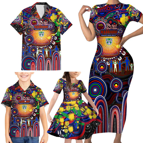 Personalised NAIDOC Week 2025 Warriors Rugby Family Matching Short Sleeve Bodycon Dress and Hawaiian Shirt Aboriginal Dot Painting