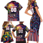 Personalised NAIDOC Week 2025 Warriors Rugby Family Matching Short Sleeve Bodycon Dress and Hawaiian Shirt Aboriginal Dot Painting