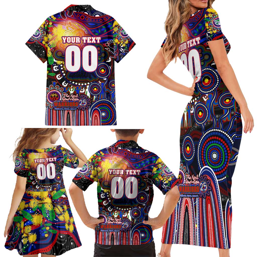 Personalised NAIDOC Week 2025 Warriors Rugby Family Matching Short Sleeve Bodycon Dress and Hawaiian Shirt Aboriginal Dot Painting
