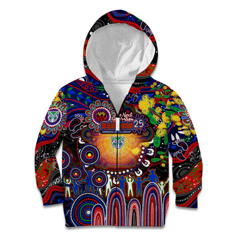 Personalised NAIDOC Week 2025 Warriors Rugby Kid Hoodie Aboriginal Dot Painting