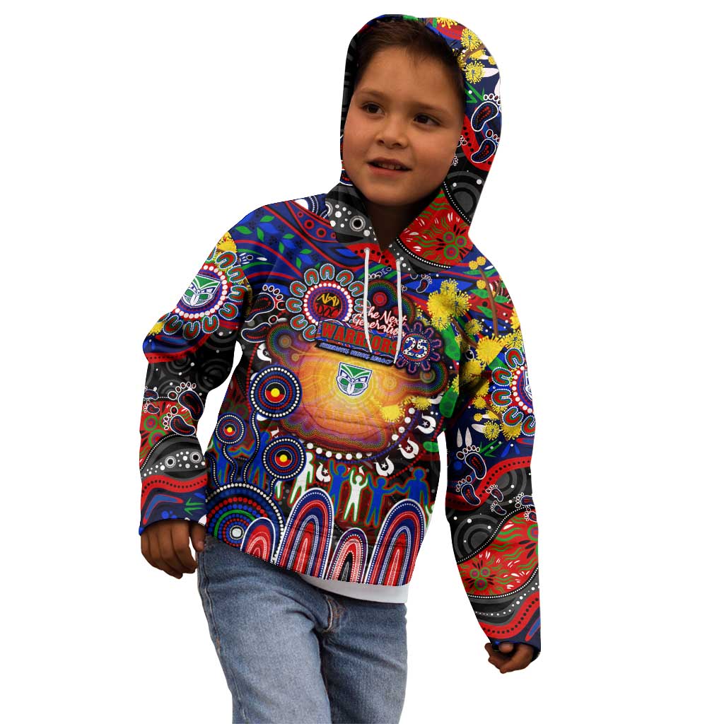 Personalised NAIDOC Week 2025 Warriors Rugby Kid Hoodie Aboriginal Dot Painting