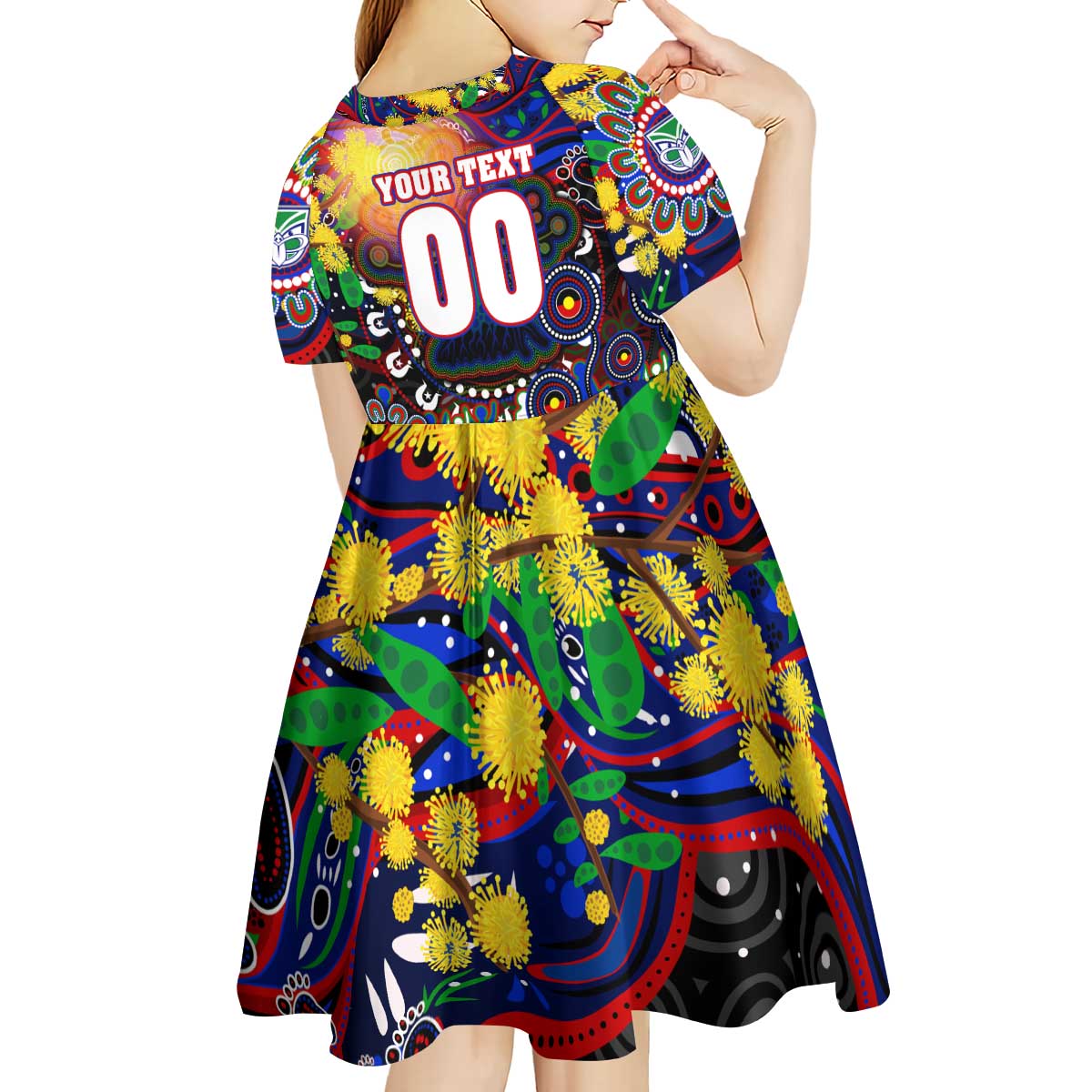 Personalised NAIDOC Week 2025 Warriors Rugby Kid Short Sleeve Dress Aboriginal Dot Painting