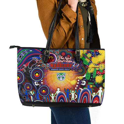 NAIDOC Week 2025 Warriors Rugby Leather Tote Bag Aboriginal Dot Painting