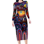 Personalised NAIDOC Week 2025 Warriors Rugby Long Sleeve Bodycon Dress Aboriginal Dot Painting