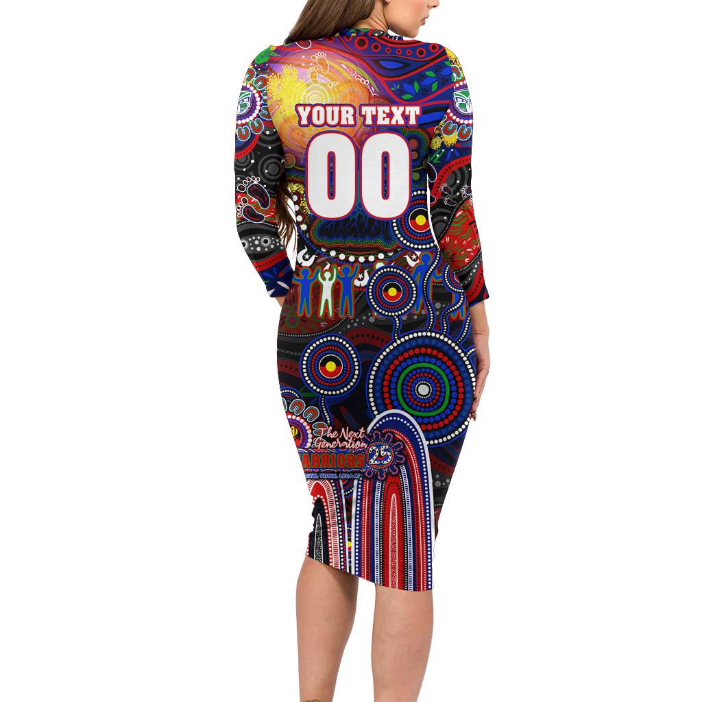 Personalised NAIDOC Week 2025 Warriors Rugby Long Sleeve Bodycon Dress Aboriginal Dot Painting