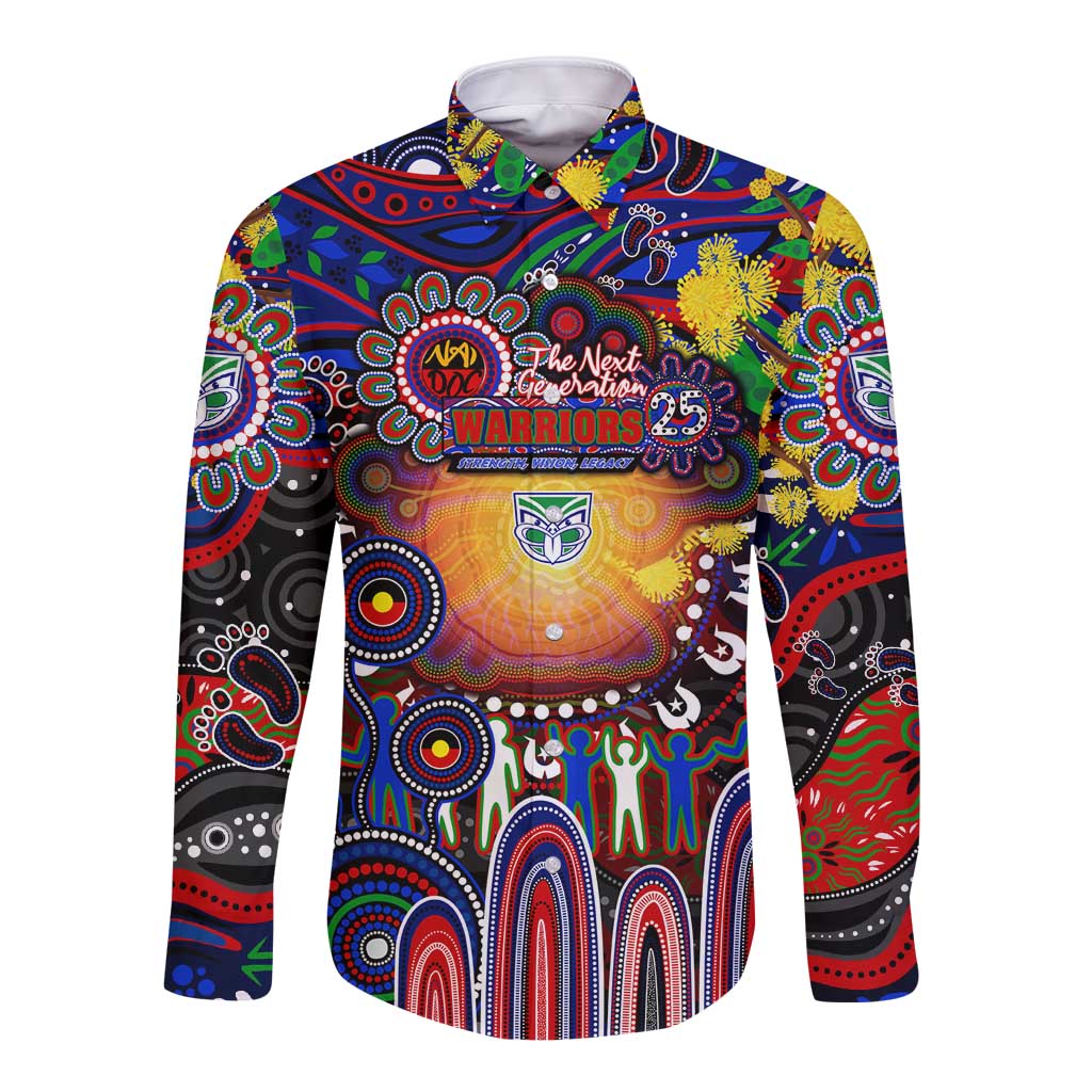 Personalised NAIDOC Week 2025 Warriors Rugby Long Sleeve Button Shirt Aboriginal Dot Painting
