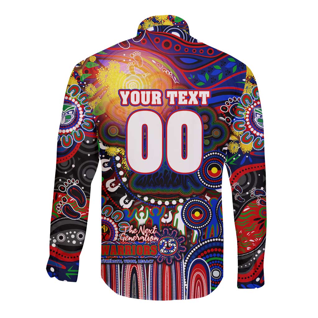 Personalised NAIDOC Week 2025 Warriors Rugby Long Sleeve Button Shirt Aboriginal Dot Painting