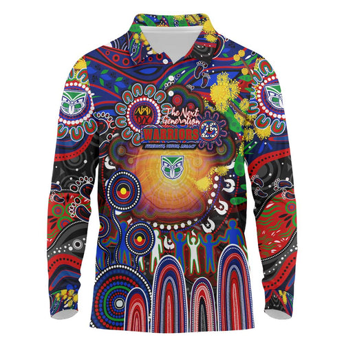 Personalised NAIDOC Week 2025 Warriors Rugby Long Sleeve Polo Shirt Aboriginal Dot Painting